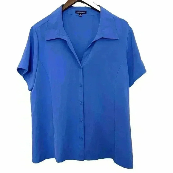 Notations Womens Short Sleeve Button Up Shirt XL Royal Blue Soft - Picture 2 of 7